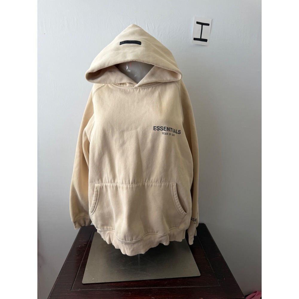Fear of God Essentials Hoodie Graphic Logo Oversized Tan Beige Medium